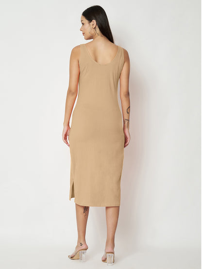 BRINNS Women Solid Sleeveless Sheath Midi Dress