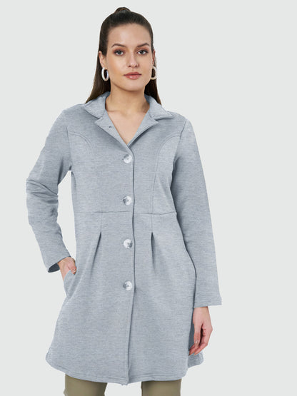 Notched Collar Hip Length Fleece Overcoat
