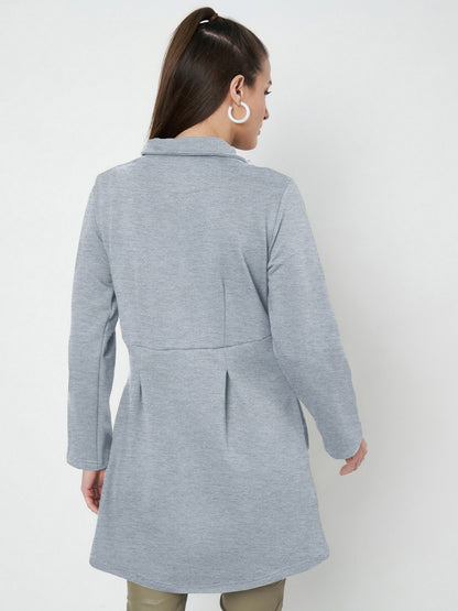 Notched Collar Hip Length Fleece Overcoat