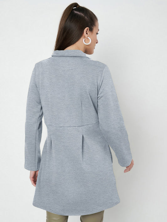 Notched Collar Hip Length Fleece Overcoat