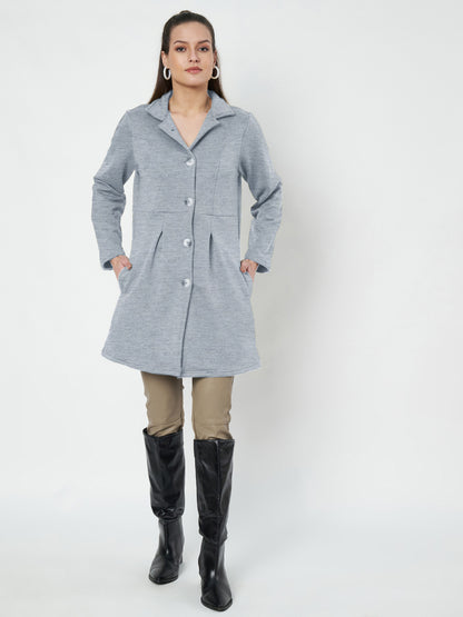 Notched Collar Hip Length Fleece Overcoat