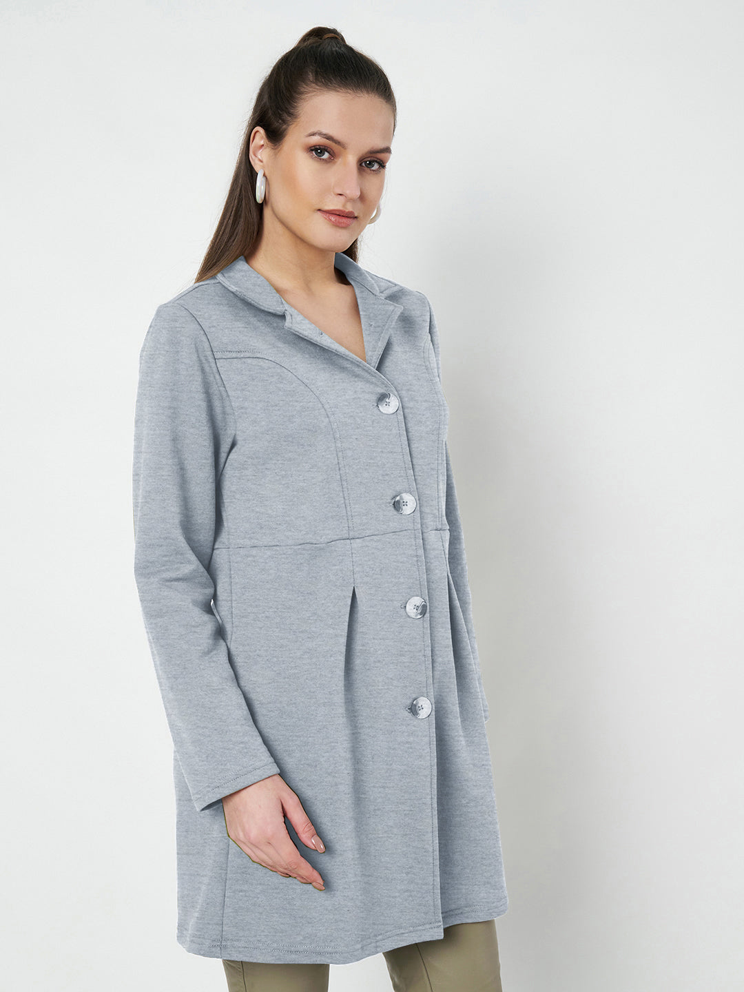 Notched Collar Hip Length Fleece Overcoat