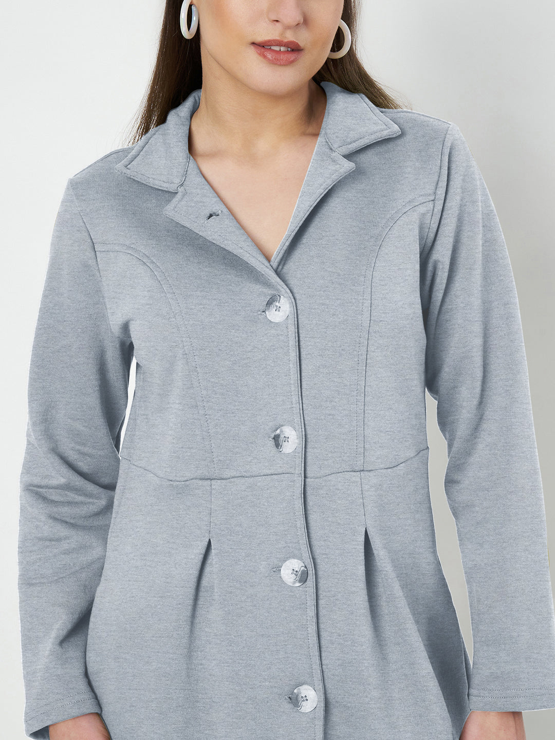Notched Collar Hip Length Fleece Overcoat