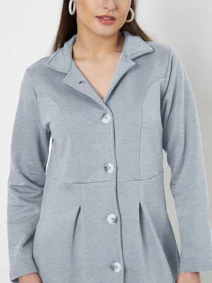 Notched Collar Hip Length Fleece Overcoat