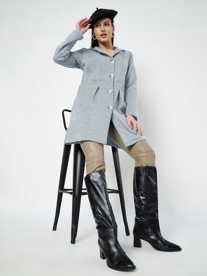 Notched Collar Hip Length Fleece Overcoat