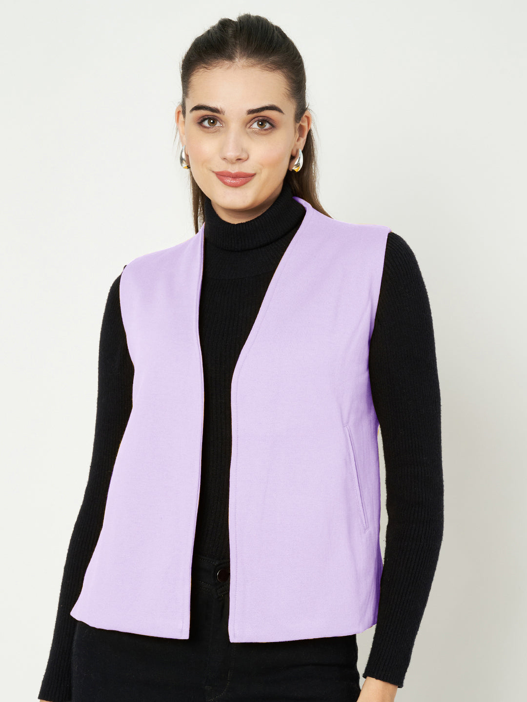 Solid Open-Front V-Neck Casual Waistcoat