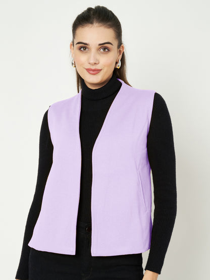 Solid Open-Front V-Neck Casual Waistcoat