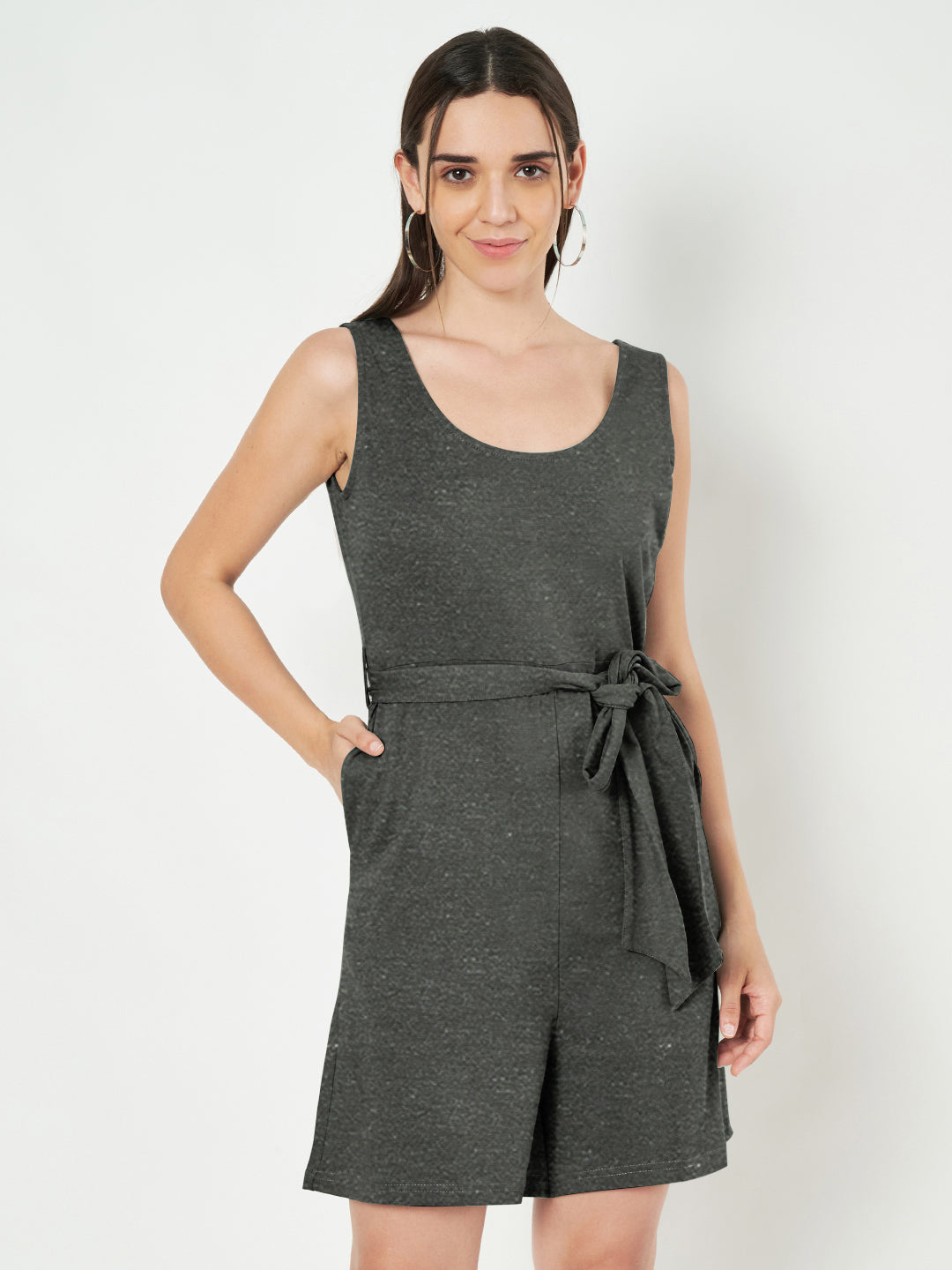 BRINNS Women's Cotton Sleeveless Belted Playsuit