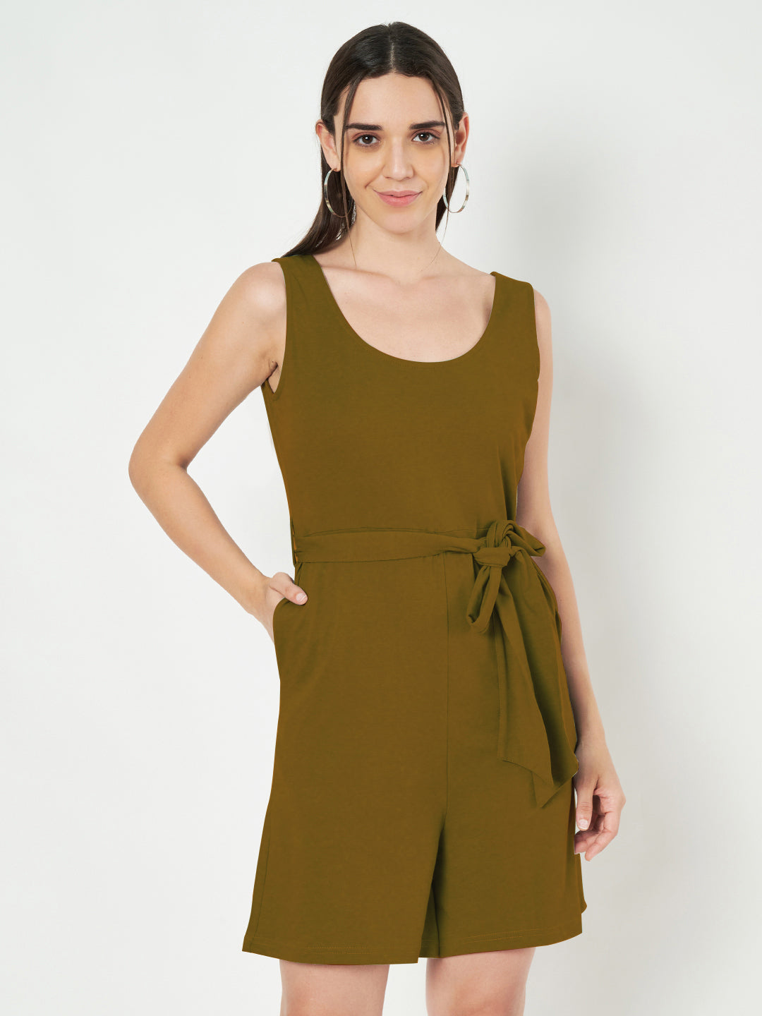 BRINNS Women's Cotton Sleeveless Belted Playsuit