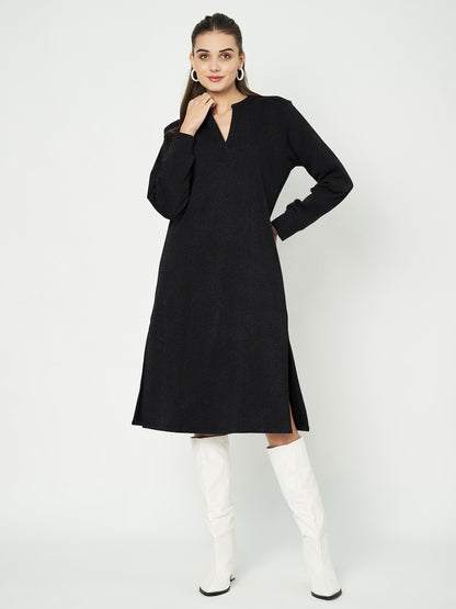 A-Line Dress with V-Neck Split Mandarin Collar