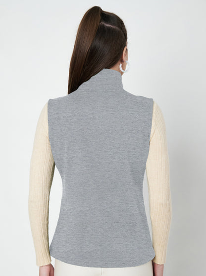 Solid Tailored Sleeveless Fleece Jacket