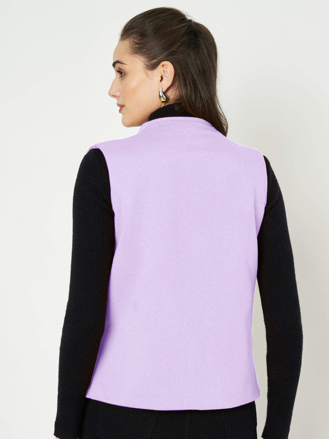 Solid Open-Front V-Neck Casual Waistcoat