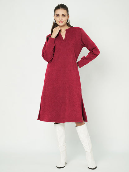 A-Line Dress with V-Neck Split Mandarin Collar