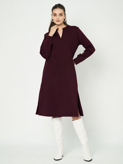 A-Line Dress with V-Neck Split Mandarin Collar