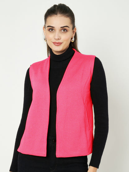Solid Open-Front V-Neck Casual Waistcoat