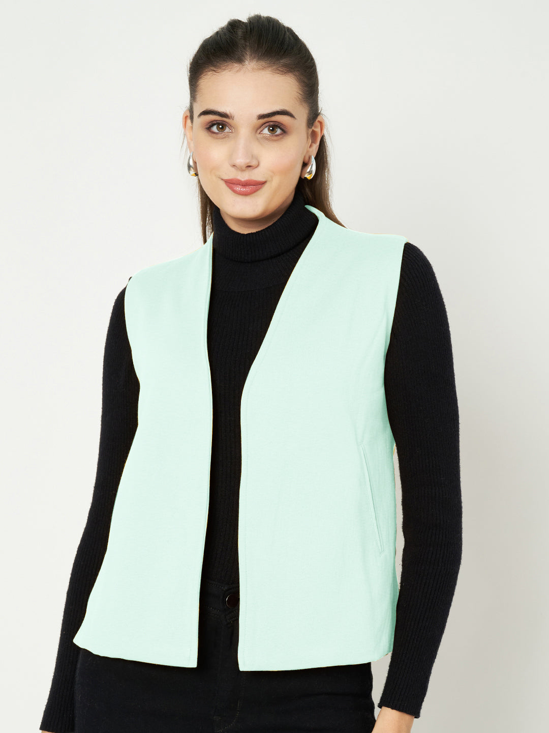 Solid Open-Front V-Neck Casual Waistcoat