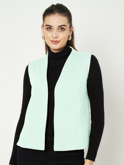 Solid Open-Front V-Neck Casual Waistcoat