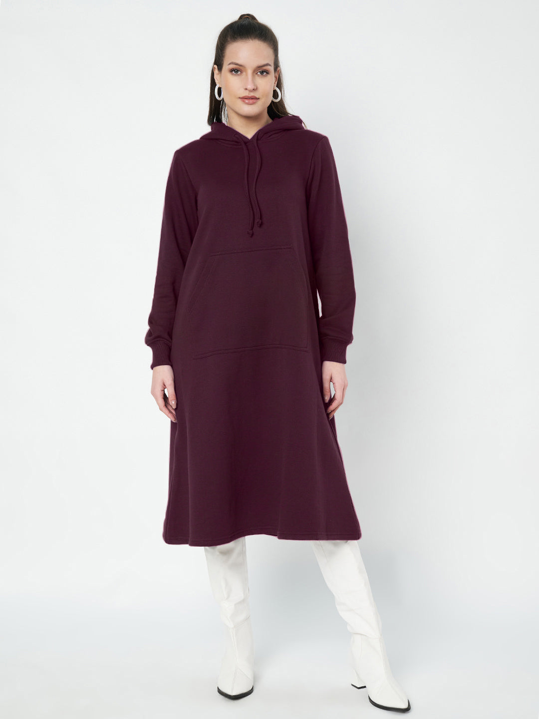 Hooded A-Line Midi Dress