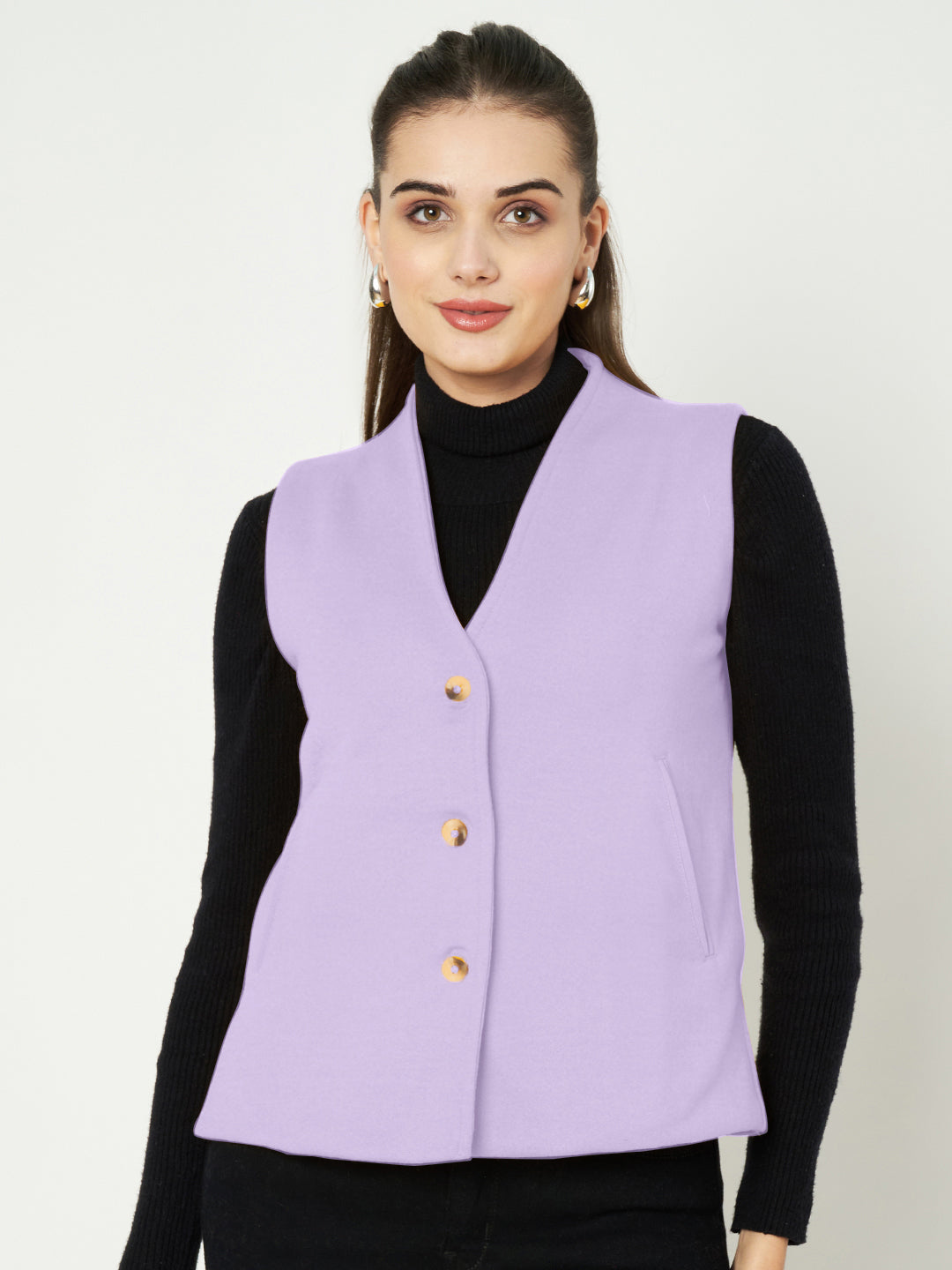 V-Neck Casual Polycotton Fleece Waistcoat with Pockets