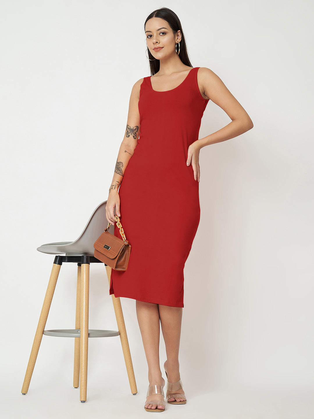 BRINNS Women Solid Sleeveless Sheath Midi Dress