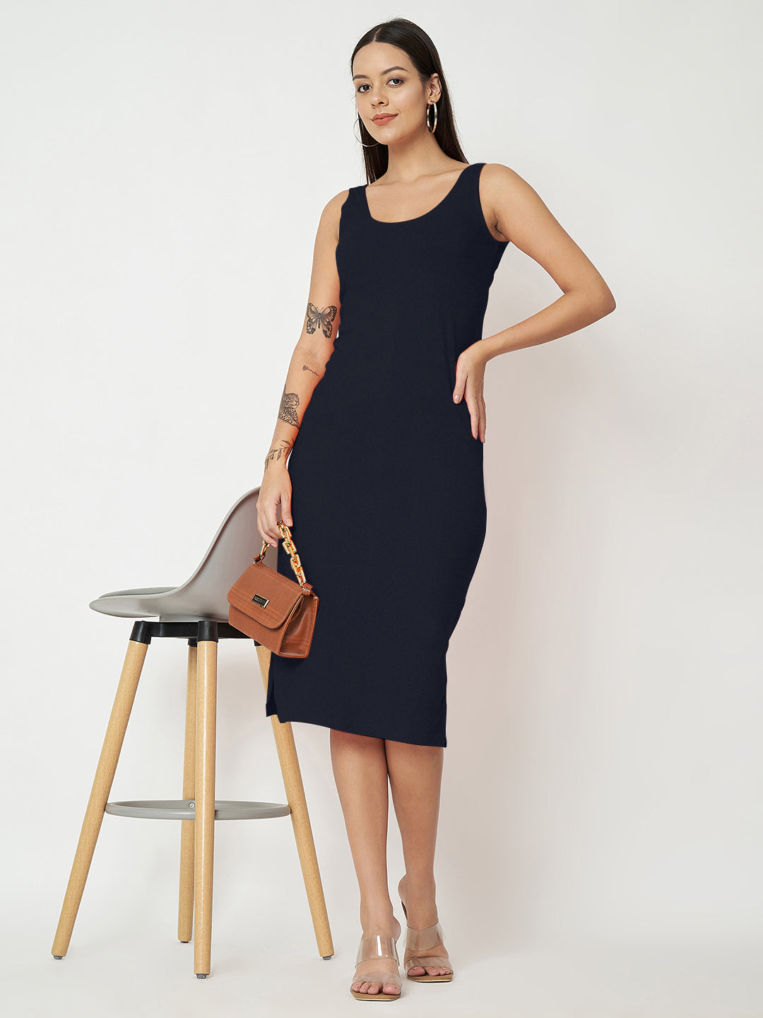 BRINNS Women Solid Sleeveless Sheath Midi Dress