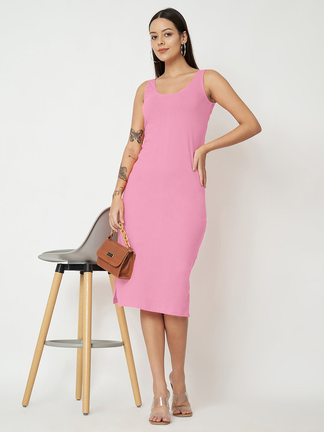 BRINNS Women Solid Sleeveless Sheath Midi Dress