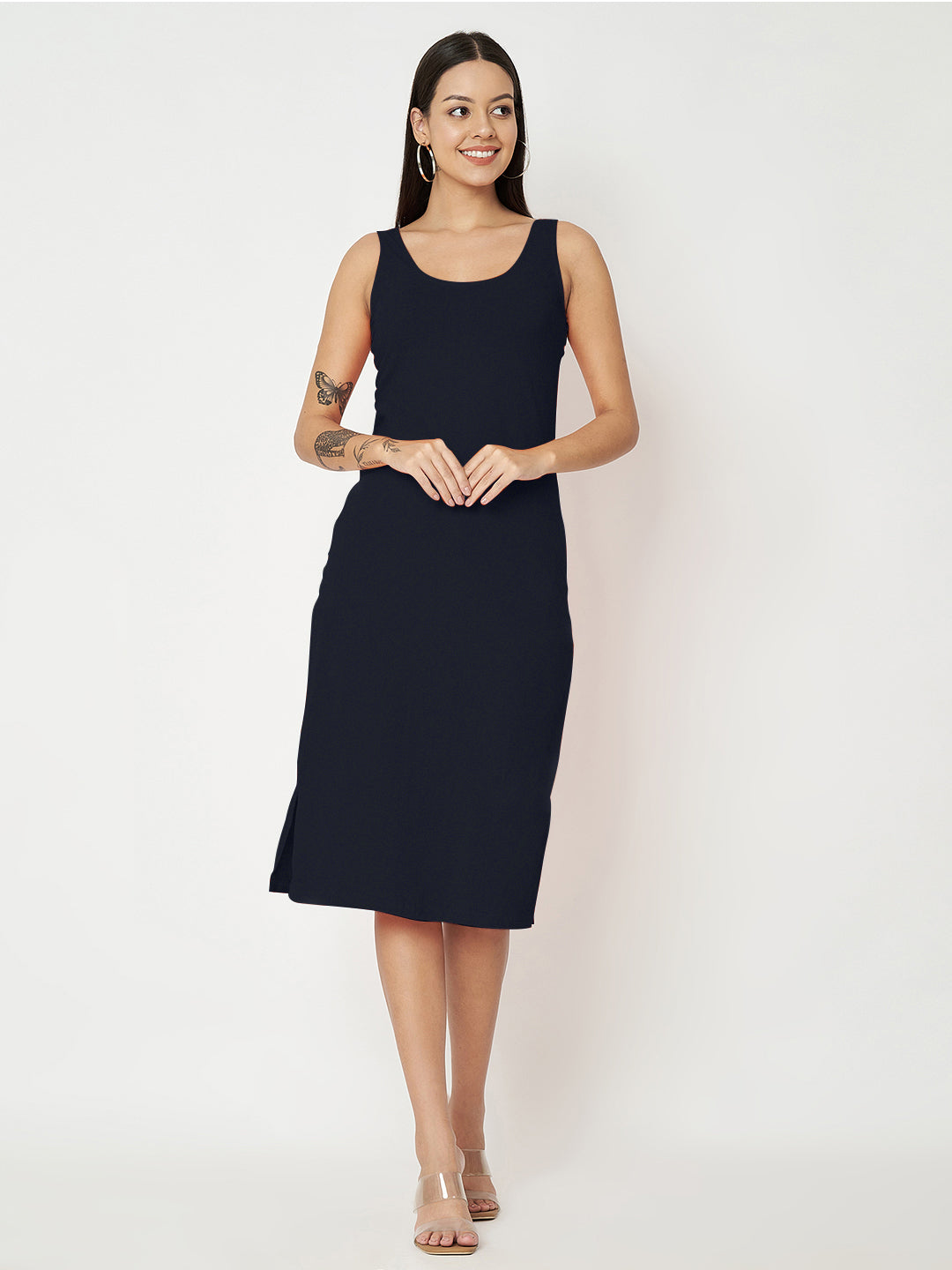 BRINNS Women Solid Sleeveless Sheath Midi Dress
