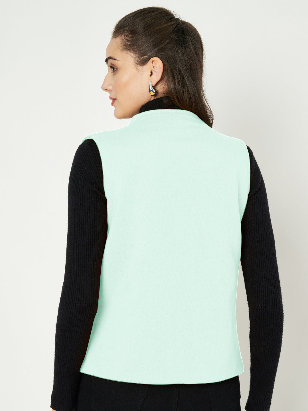 Solid Open-Front V-Neck Casual Waistcoat