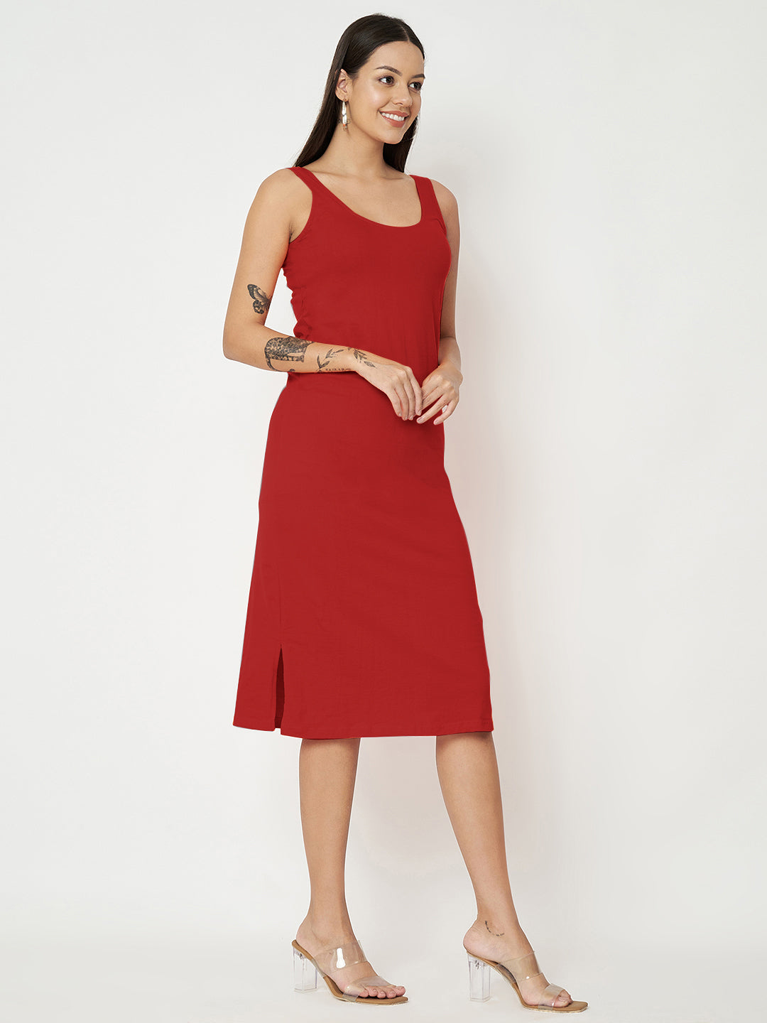BRINNS Women Solid Sleeveless Sheath Midi Dress