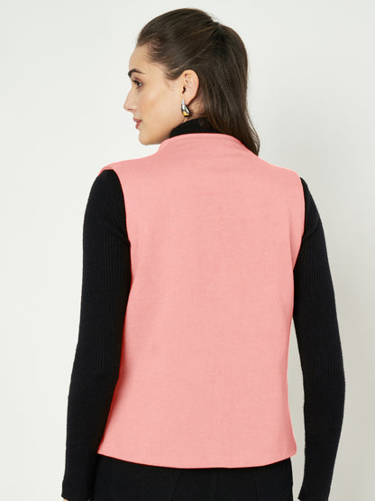 Solid Open-Front V-Neck Casual Waistcoat