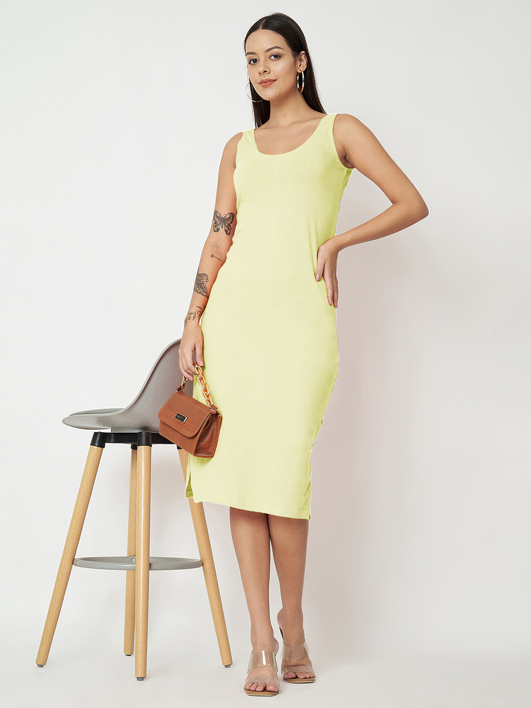 BRINNS Women Solid Sleeveless Sheath Midi Dress