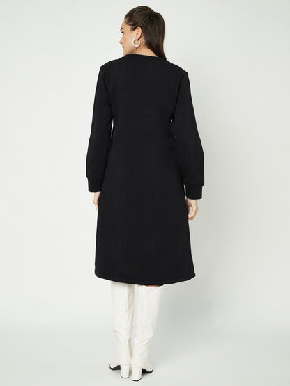 A-Line Dress with V-Neck Split Mandarin Collar