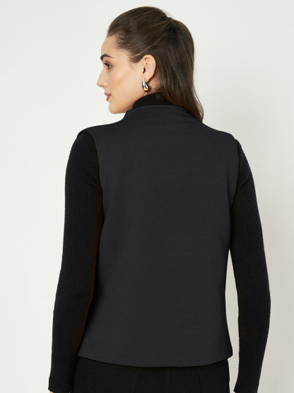 Solid Open-Front V-Neck Casual Waistcoat