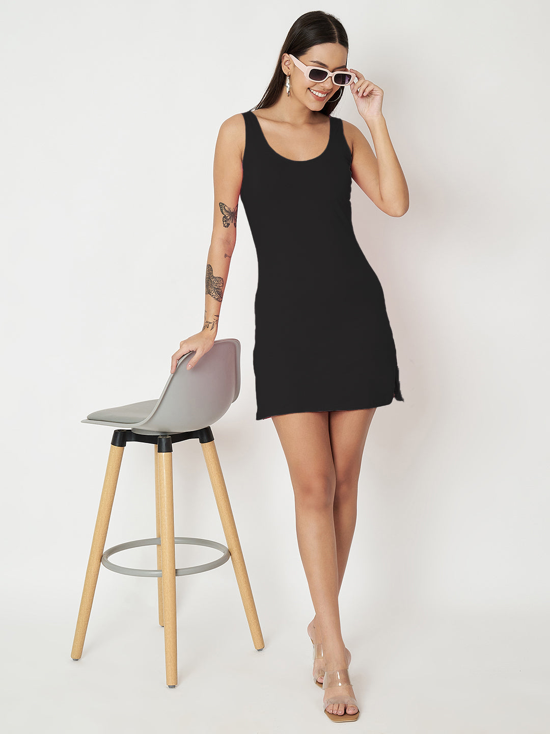 BRINNS Women Scoop Neck Sleeveless bodycon Mini Dress
