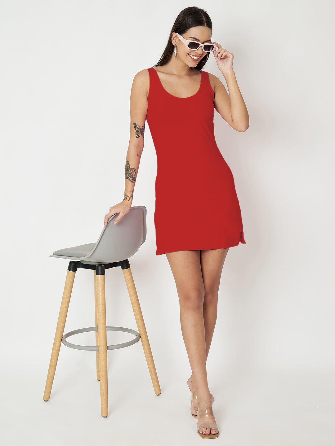 BRINNS Women Scoop Neck Sleeveless bodycon Mini Dress