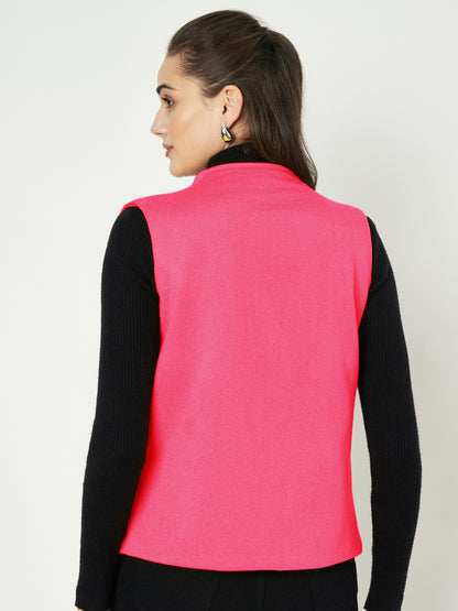 Solid Open-Front V-Neck Casual Waistcoat