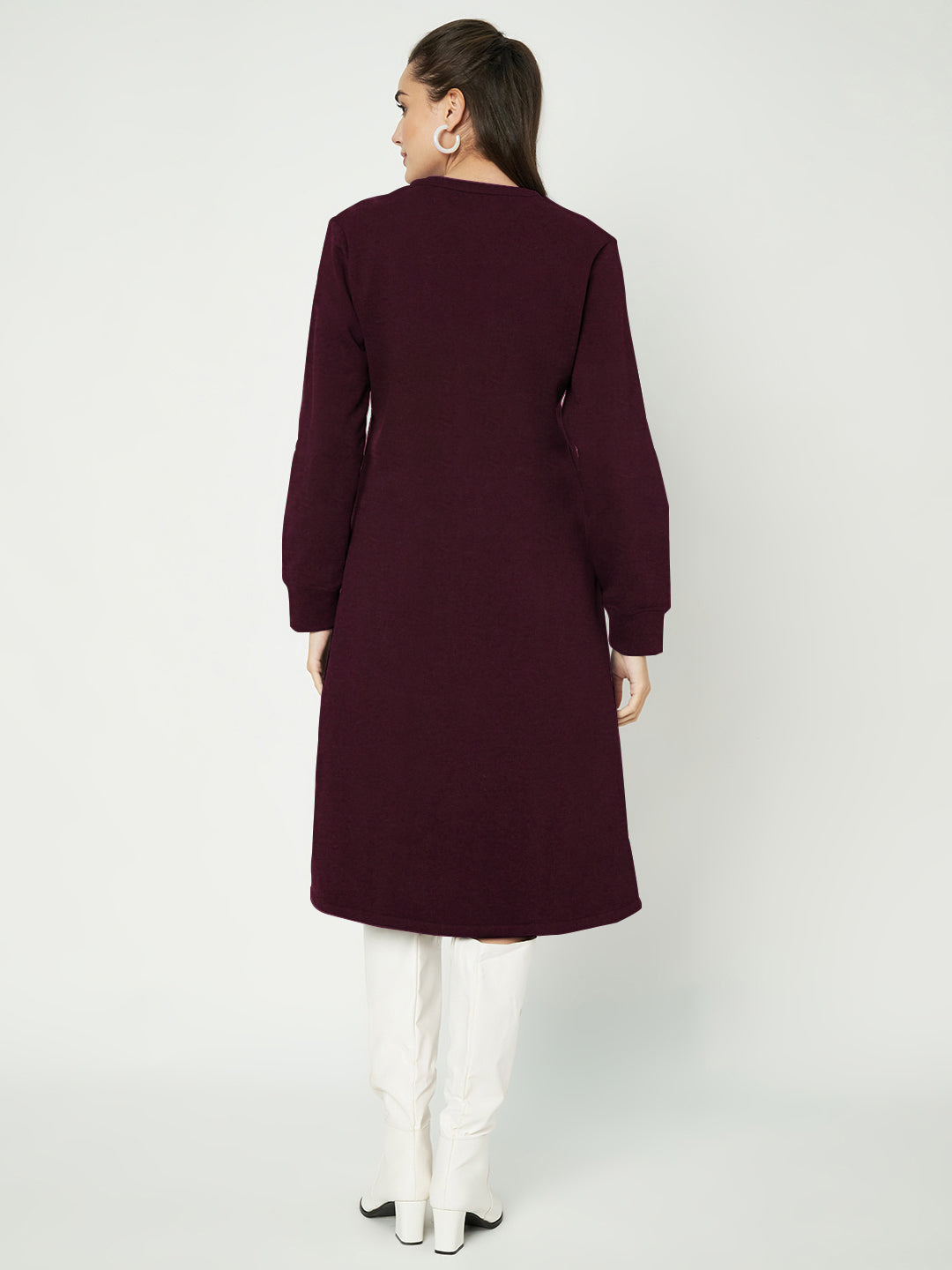 A-Line Dress with V-Neck Split Mandarin Collar