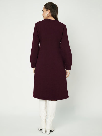 A-Line Dress with V-Neck Split Mandarin Collar