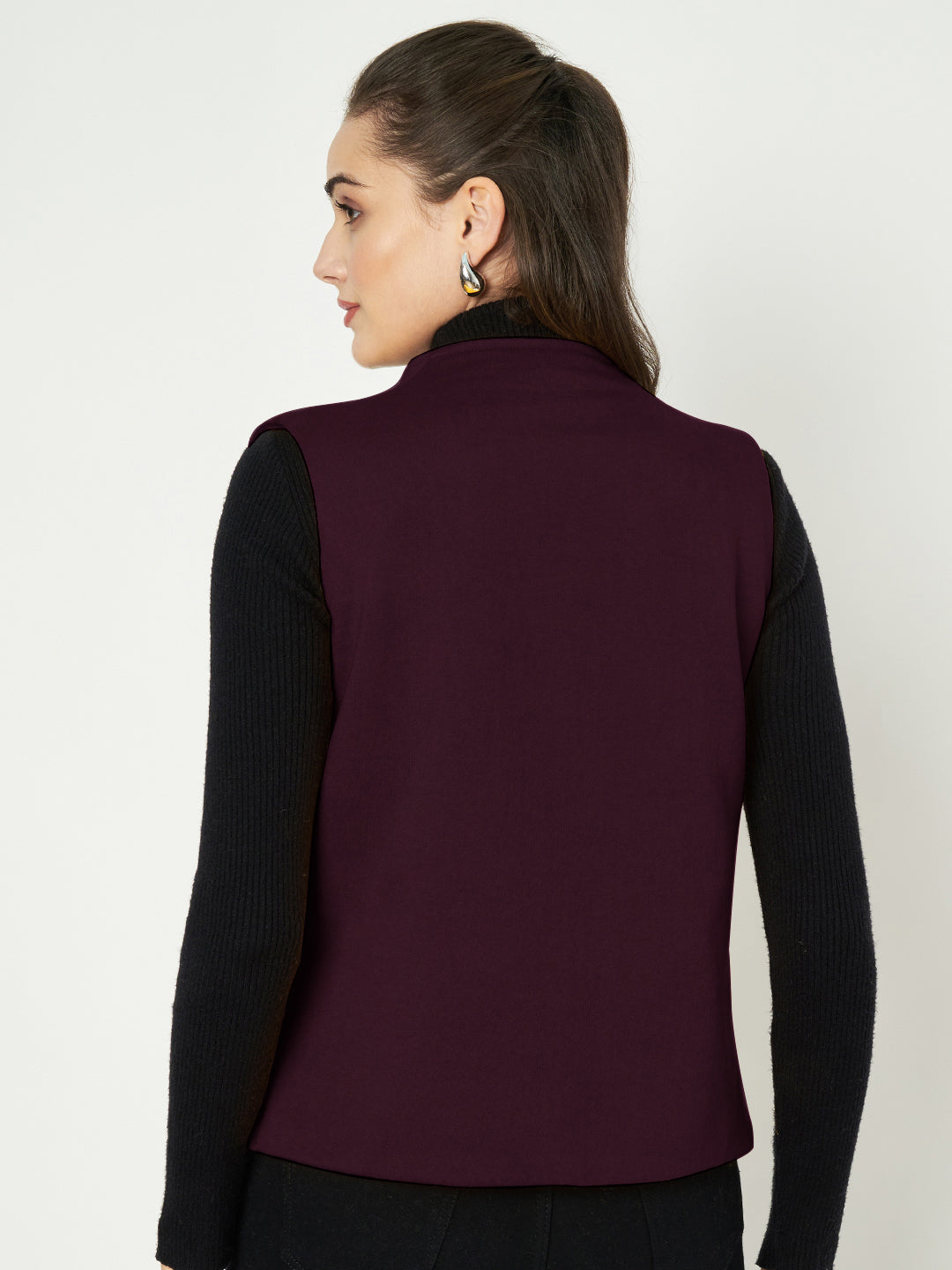 Solid Open-Front V-Neck Casual Waistcoat