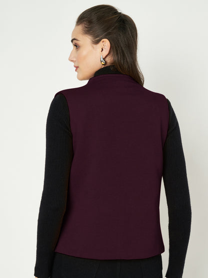 Solid Open-Front V-Neck Casual Waistcoat