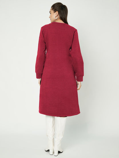 A-Line Dress with V-Neck Split Mandarin Collar