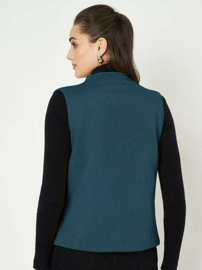 Solid Open-Front V-Neck Casual Waistcoat
