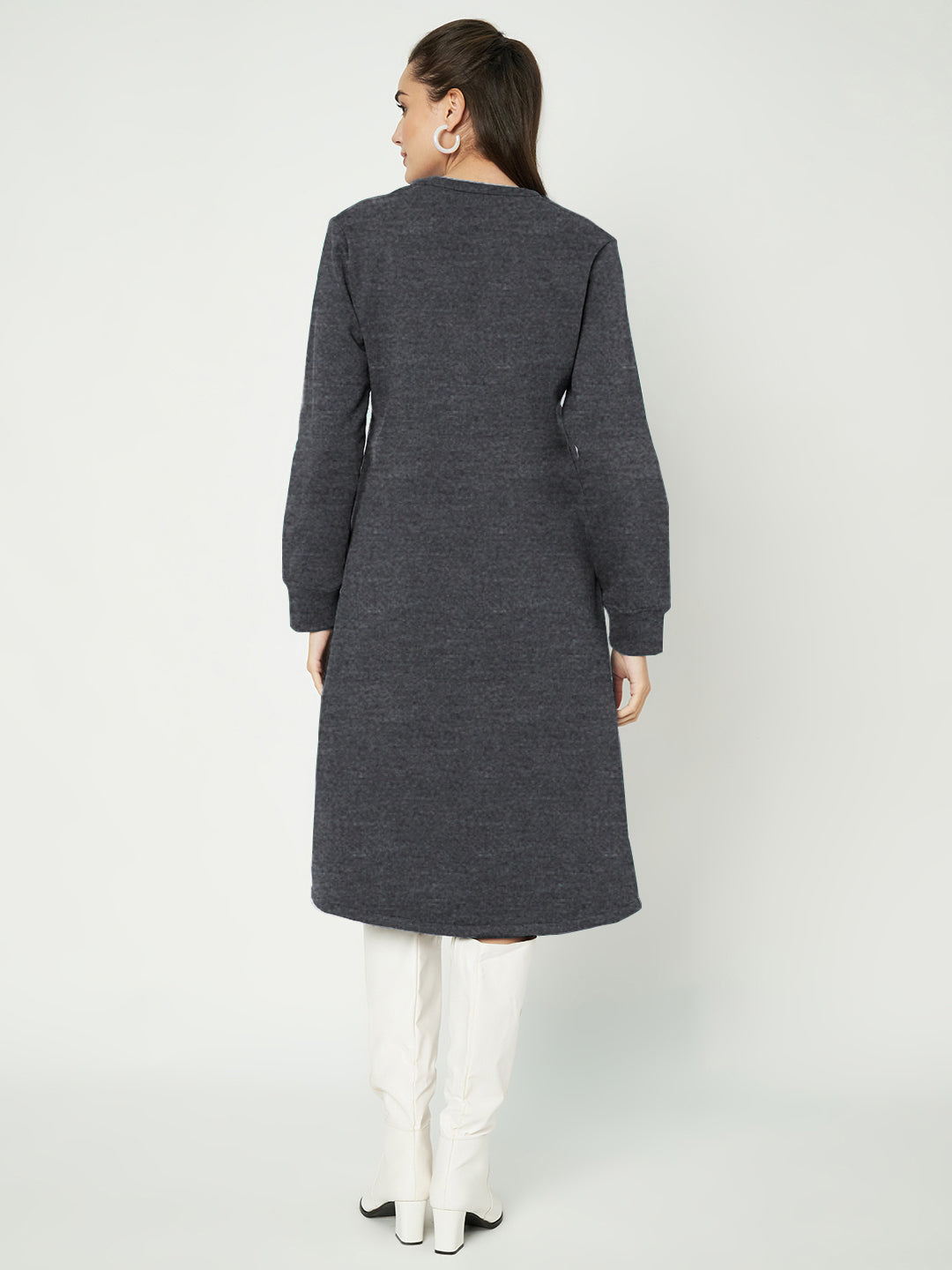 A-Line Dress with V-Neck Split Mandarin Collar