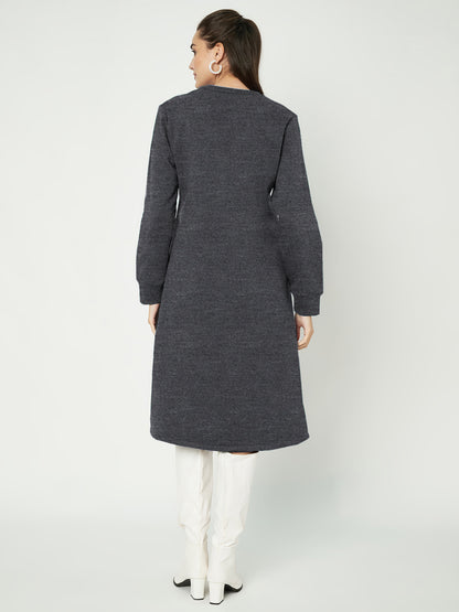 A-Line Dress with V-Neck Split Mandarin Collar
