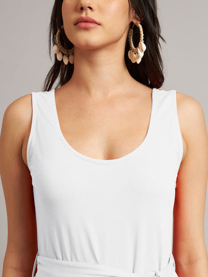 BRINNS Women Cotton Solid Round Neck Sleeveless Jumpsuit With Waist Tie-Ups