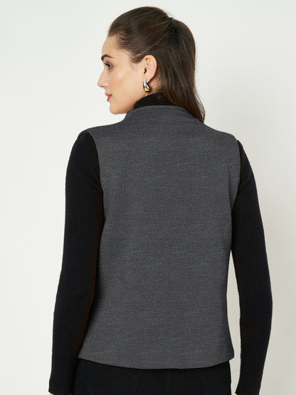 Solid Open-Front V-Neck Casual Waistcoat