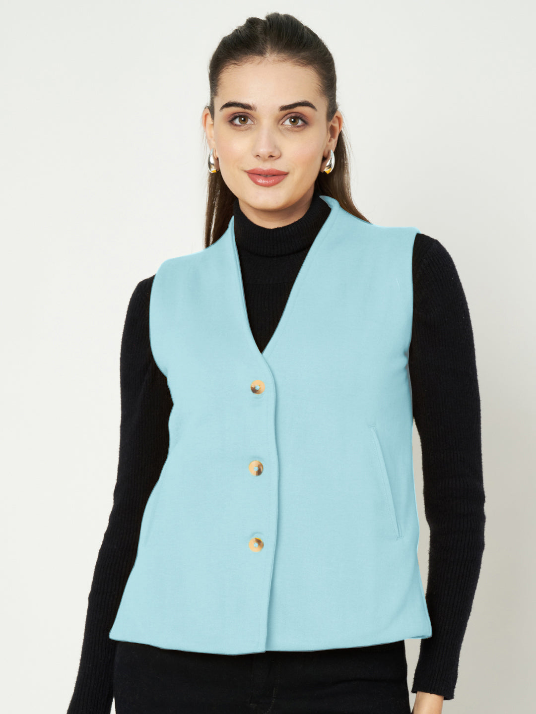V-Neck Casual Polycotton Fleece Waistcoat with Pockets