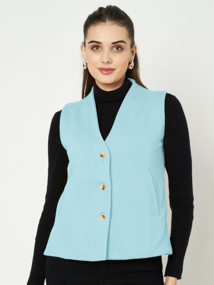 V-Neck Casual Polycotton Fleece Waistcoat with Pockets