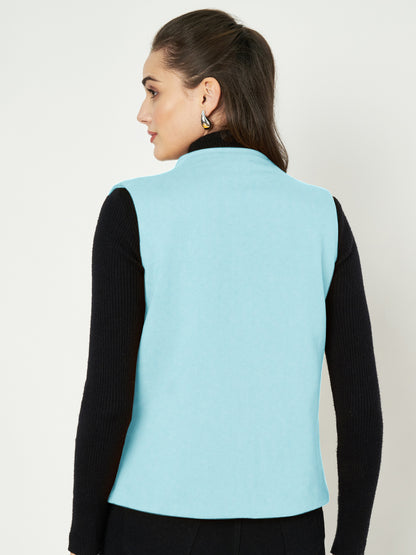 Solid Open-Front V-Neck Casual Waistcoat
