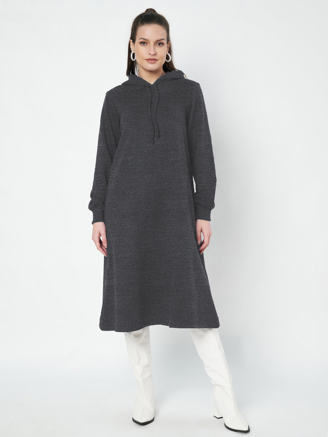 Hooded A-Line Midi Dress
